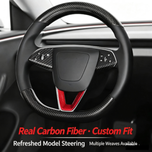 Carbon Fiber Steering Wheel Emblem Trim For Tesla Model 3 Highland & Model Y Refresh