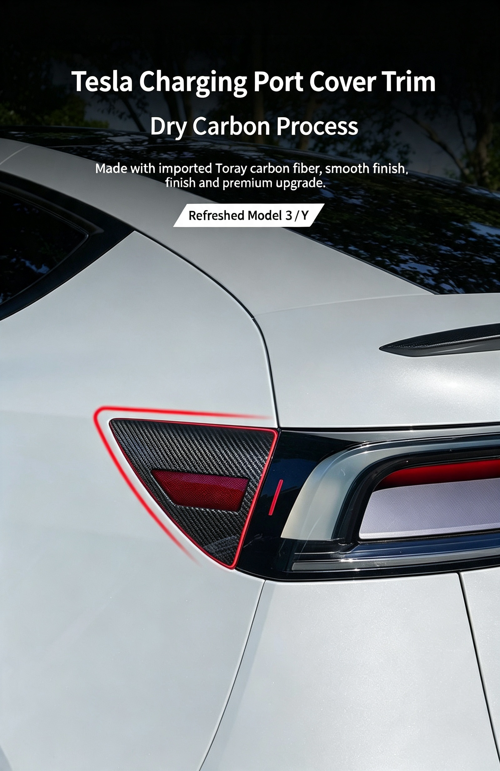 Carbon Fiber Exterior Charger Port Cover For Tesla Model 3 Highland & Model Y Refresh 3K Dry Carbon Matte Glossy