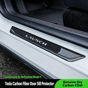 Carbon Fiber Door Sill Trim For Tesla Model Y Refresh (20-26) 3K Dry Carbon Matte Glossy
