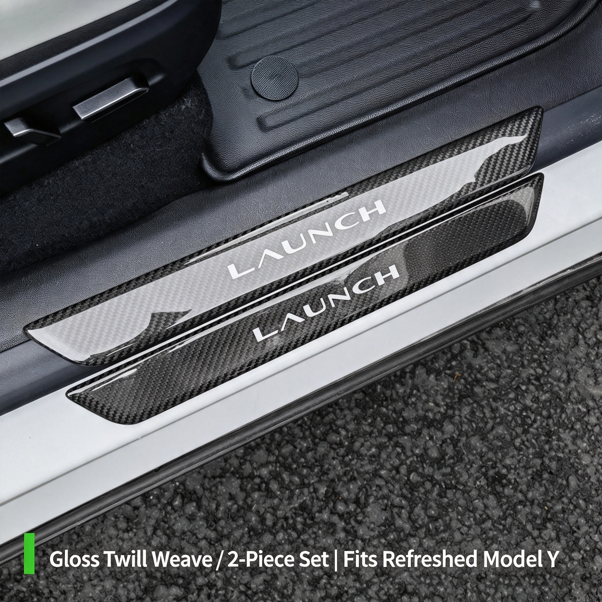 Carbon Fiber Door Sill Trim For Tesla Model Y Refresh (20-26) 3K Dry Carbon Matte Glossy - Image 5